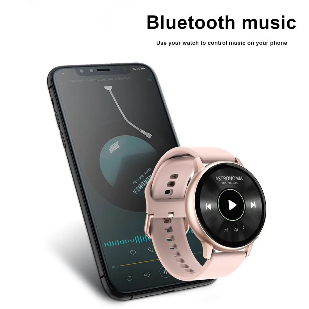 Умные часы LOKMAT Sport для женщин с полным сенсорным экраном, мониторингом сердечного ритма ECG, отслеживанием фитнеса, воспроизведением музыки по Bluetooth для iOS и Android.