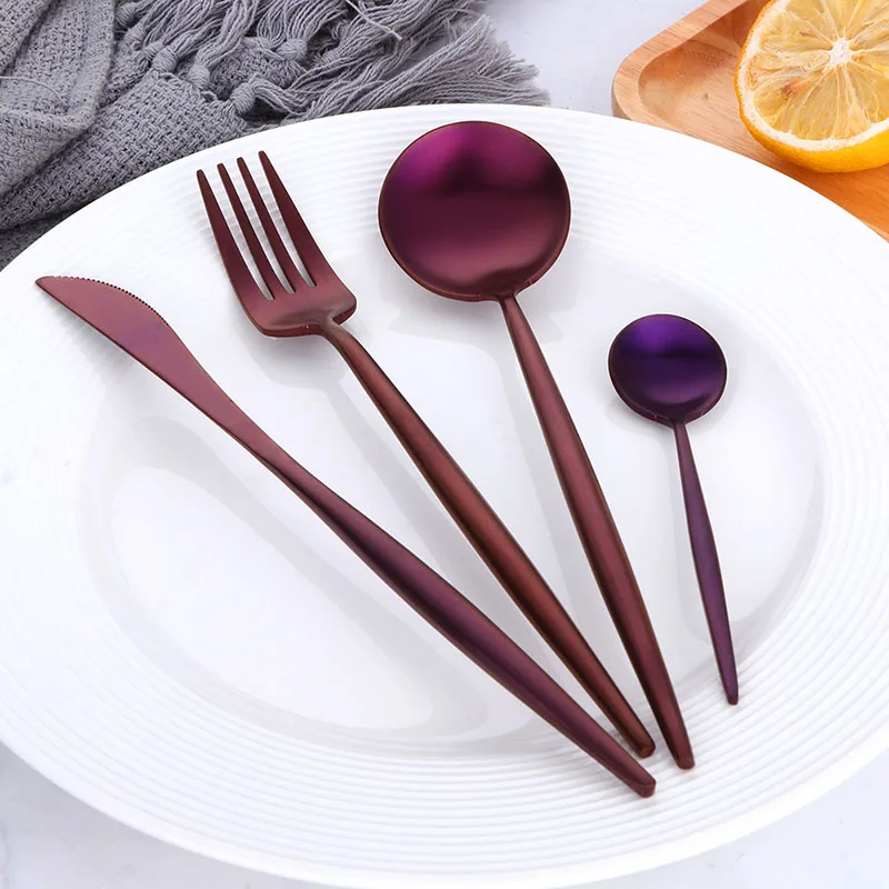 Столовый набор из нержавеющей стали 24 шт./лот 18/8 черные металлические столовые