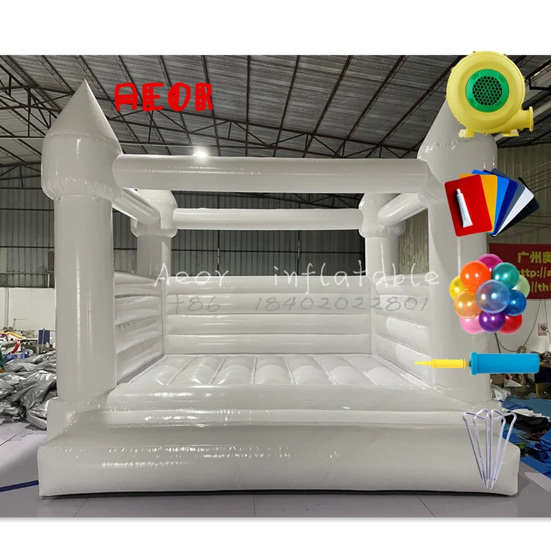 Полностью белый мини-батут с горкой и шариковой ямой надувной Свадебный батут