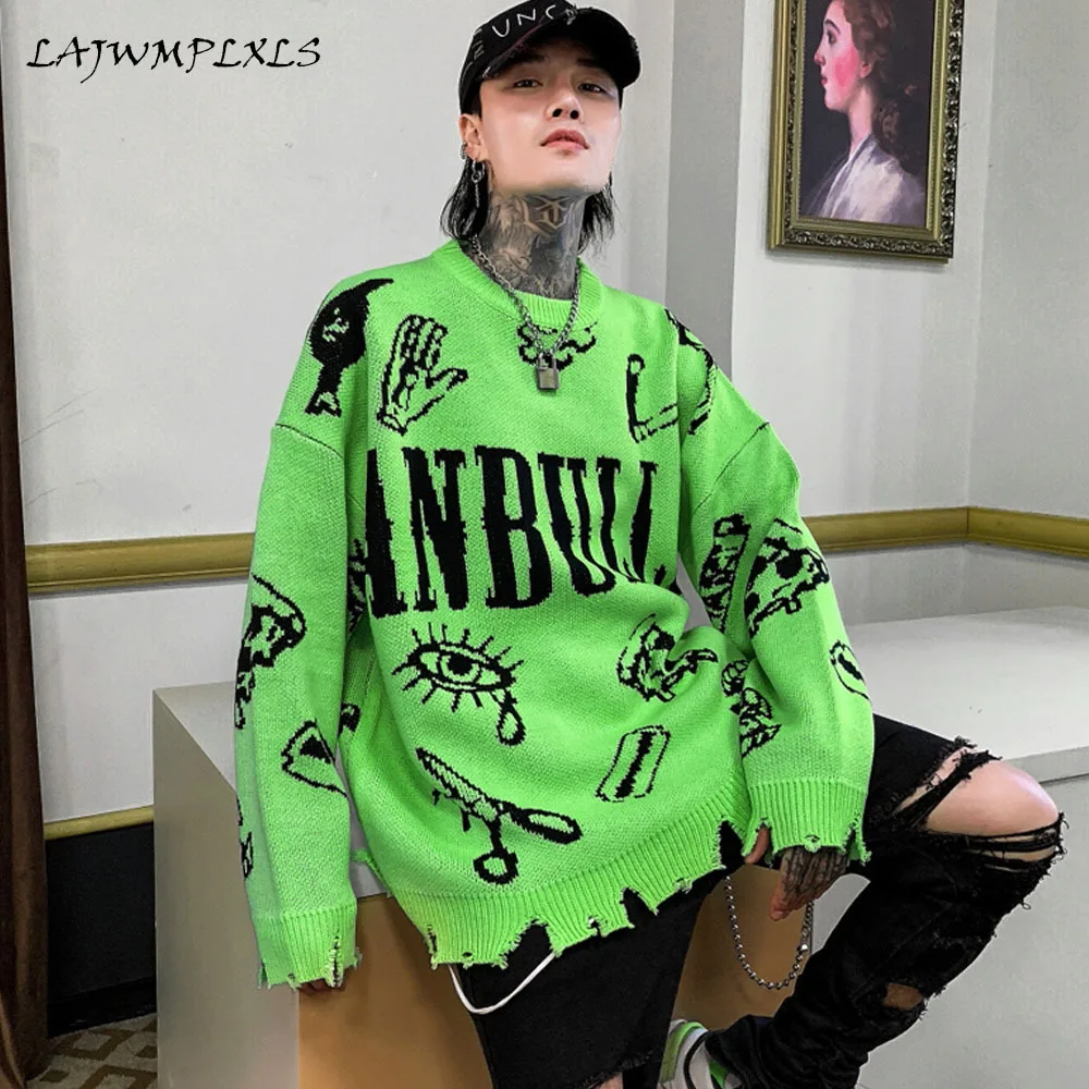 

Autumn Winter Harajuku Knitted Sweaters Men Hip Hop Loose Pullover Letter Printed Sweater Streetwear Male Winter Clothing Coat
