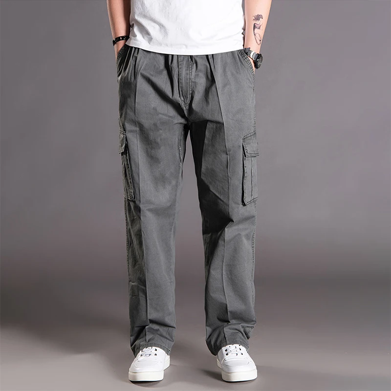 

Thoshine Brand Spring Autumn Men Casual Cargo Pants 95% Cotton Multiple Pockets Male Thin Trousers Loose Plus Size Oversize