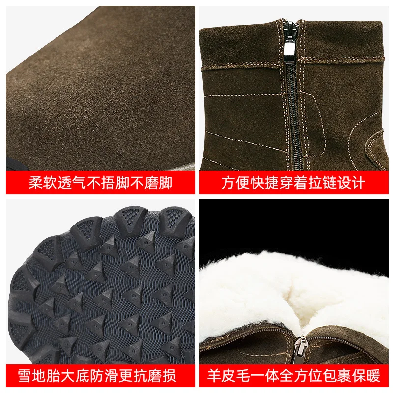 Мужские зимние ботинки из натуральной кожи на толстом меху Мужская зимняя обувь