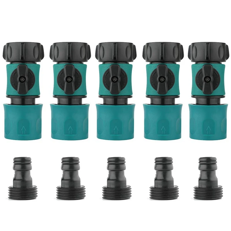 

3/4 Inch Garden Hose Fitting Quick Connector Male and Female Set with Shut-Off Valve Switch (5 Sets/ 10 Pack)