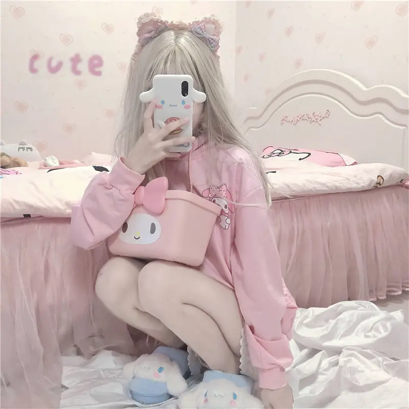 

Pink Cartoon Hoodie Harajuku Kawaii Girl Beautiful Clothes Loose Thin Sweatshirt Hooded Pullover Anime Women Cute Tops Autumn