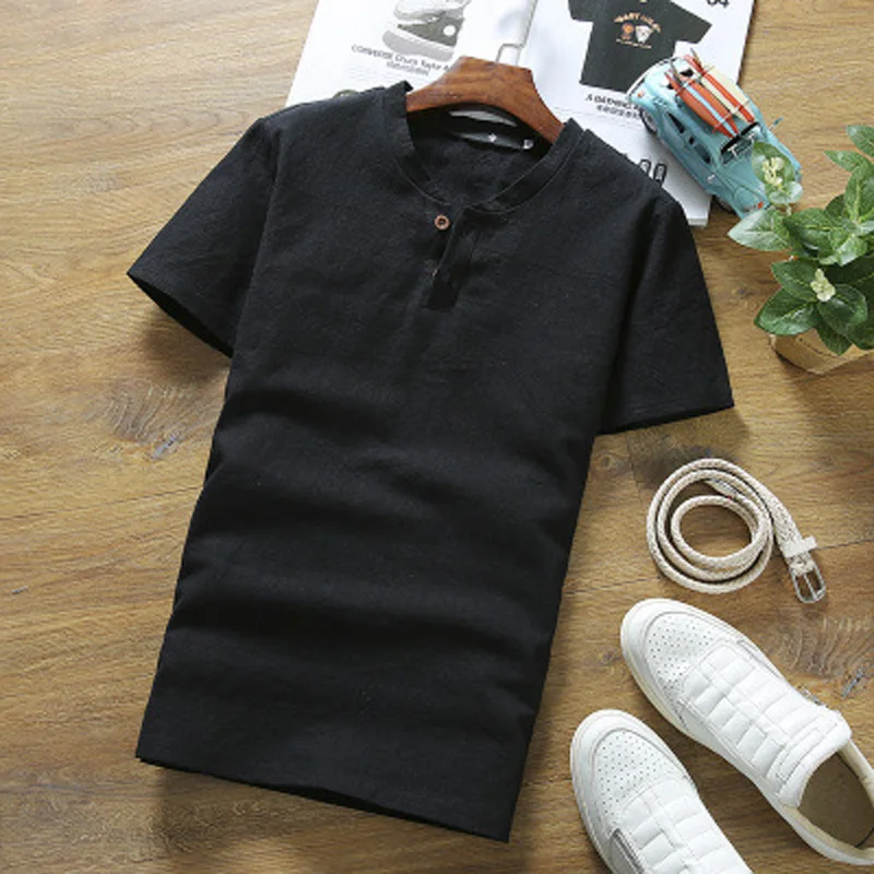 One t-shirt 2 Китайский стиль, летний мужской льняной костюм Тан, футболка с короткими рукавами и v-образным вырезом+ шорты, комплект одежды, дышащие восточные костюмы - Цвет: One t-shirt 2