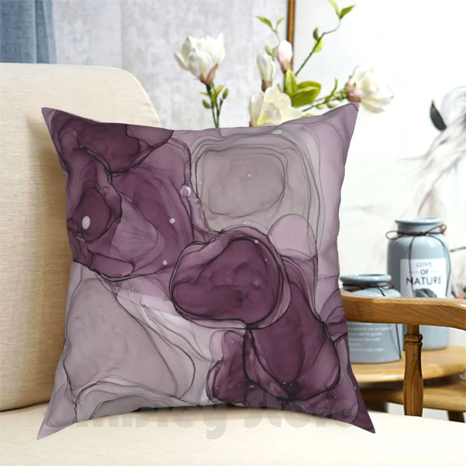 

Aubergine Ink 1 Pillow Case Printed Home Soft Throw Pillow Ink Ink Ethereal Wispy Abstract Abstract Art Fine Art Modern
