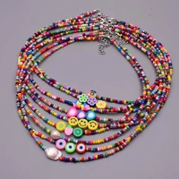 bohemia simple choker necklace polymer clay beads necklace colorful rice beaded charm statement short choker necklace for women
