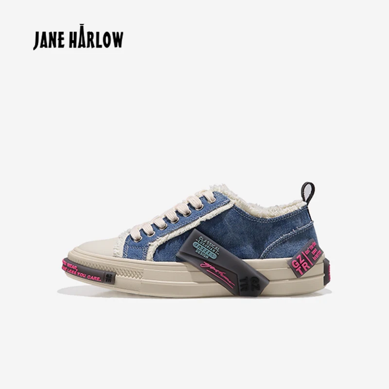 JANE HARLOW/джинсовая парусиновая обувь модная повседневная на плоской подошве со