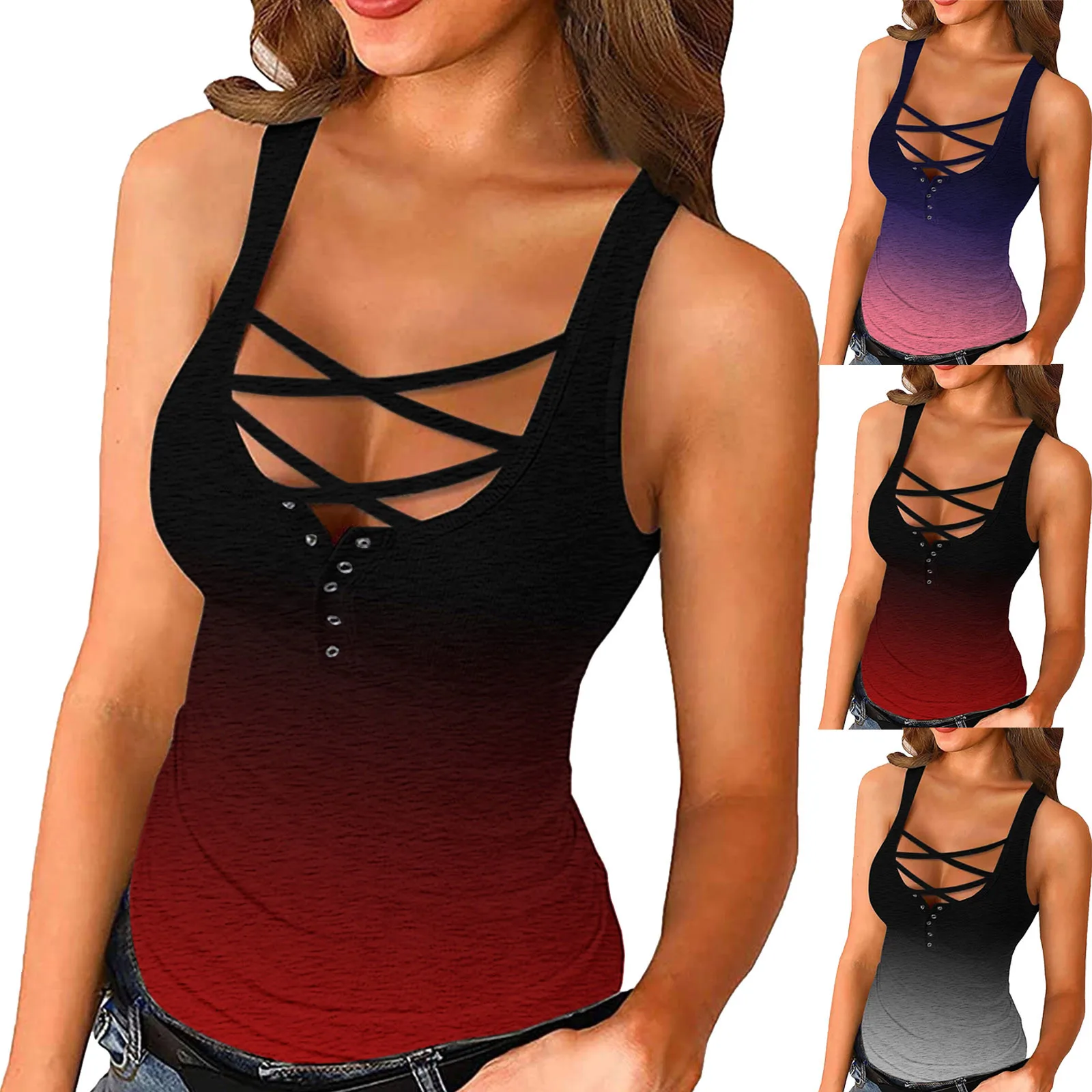 

Womens Cross Sexy Summer Sleeveless Shirts Button Down Camis Tank Tops Большие Размеры Женские Vetement Femme 2021 Bluzki