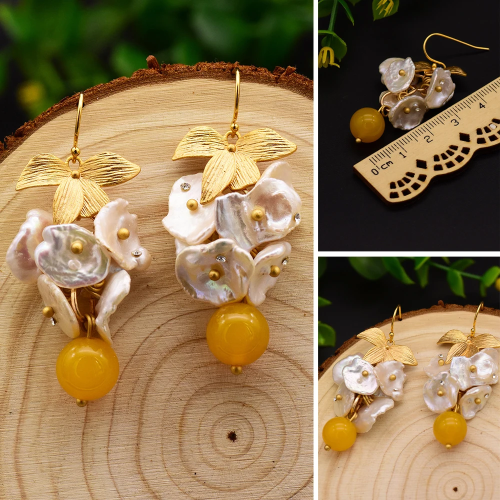 

Handmade Baroque Natural Fresh Water Pearl Dangle Earrings For Women Girls Leaf Drop Earrings Fine Jewelry Wedding Party Gifts