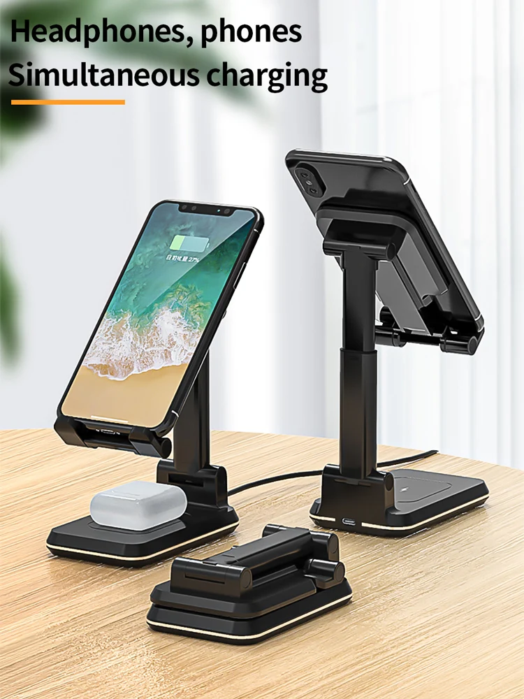 

Wireless Charging Holder Stand For iPhone Xiaomi Samsung 2 in 1 Foldable Wireless Charging Dock Station For Apple AirPods Pro