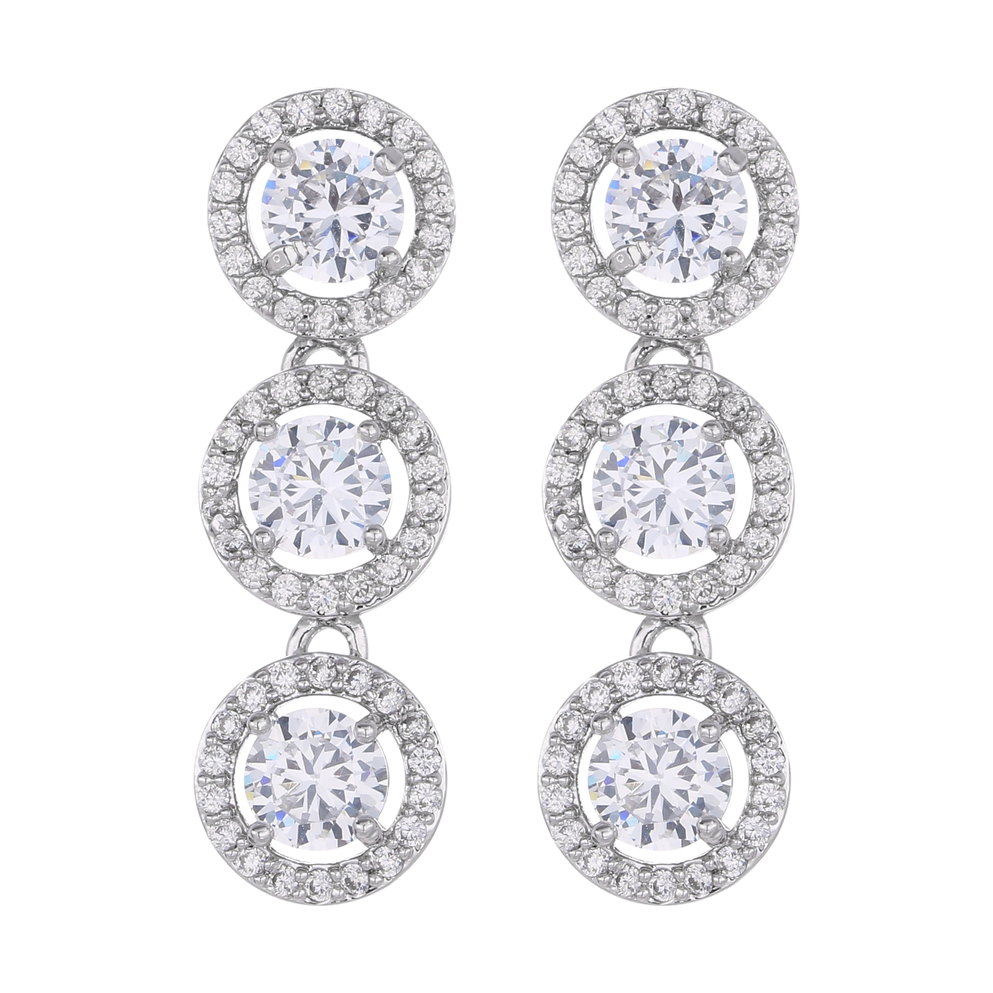 

L'amour&ma Luxury Three Round Crystals Earring Shiny Long Drop Earings For Women New Design Jewelry Gifts Wedding Engagement