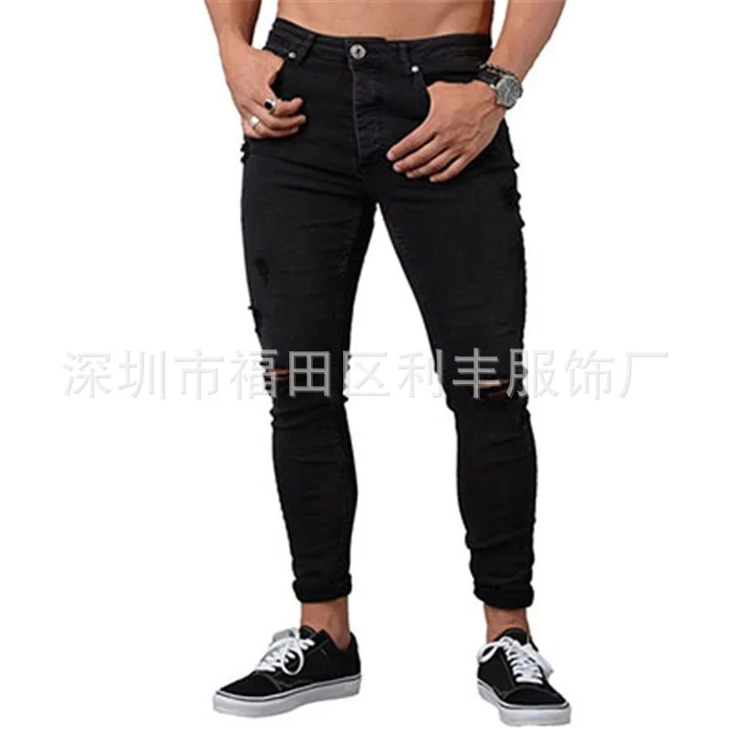 

Ripped Skinny Men Jeans 2021 Classic Distressed Pencil Pant Casual Zipper Fly Cowboys Full Length Denim Trousers Man Clothing