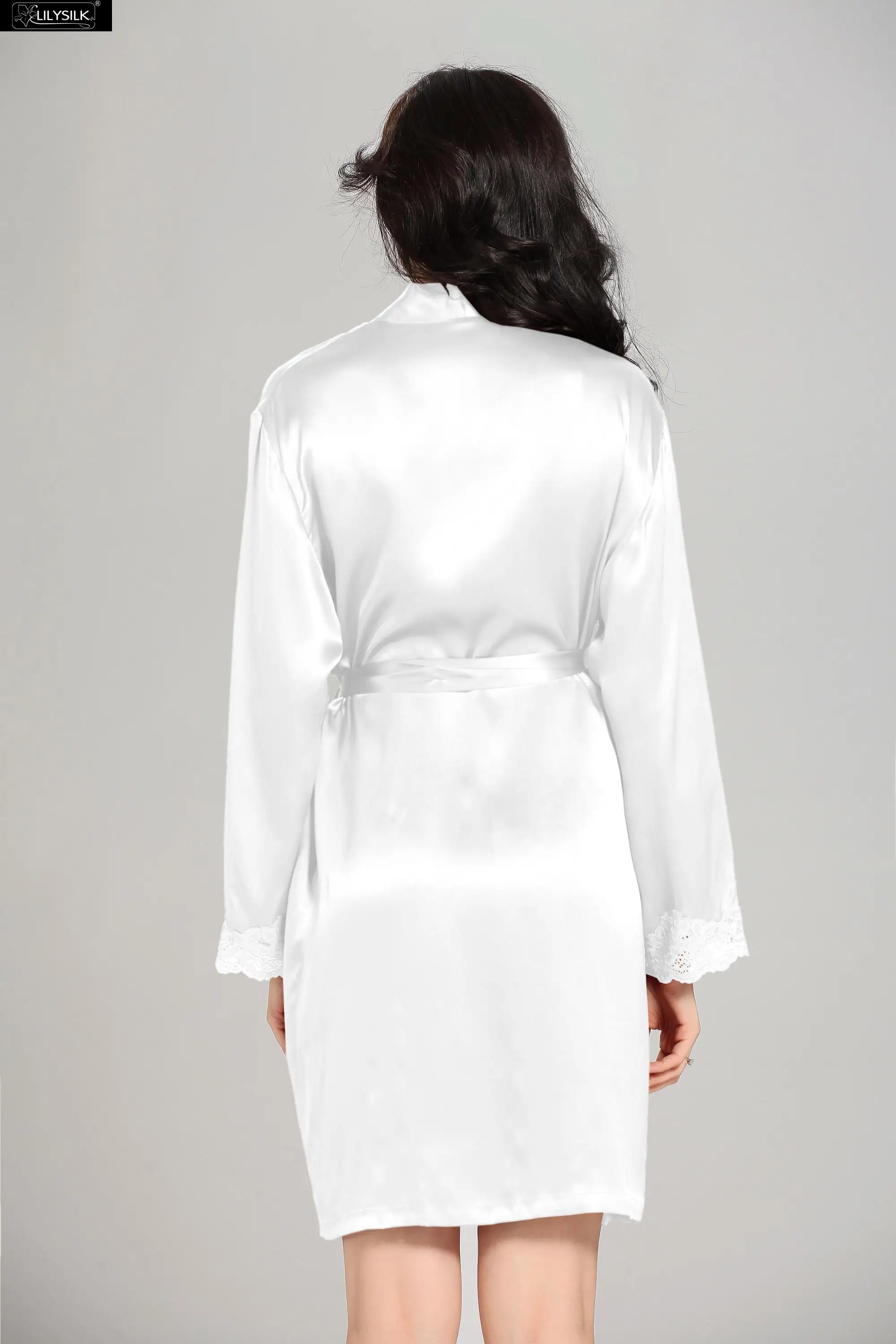 Lilysilk Женщин шелковый халат 100% шелк люкс кимоно с поясом лэйси манжеты коротким 22