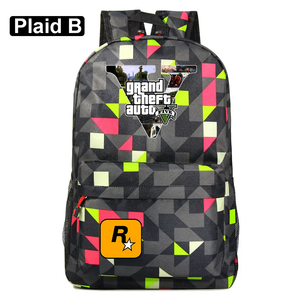 A34-10 Подарочные игры с героями мультфильмов, GTA5, клетчатая школьная сумка ярких цветов для мальчиков и девочек, женский рюкзак, школьные сумки для подростков, холщовые мужские школьные рюкзаки - Цвет: A34-10