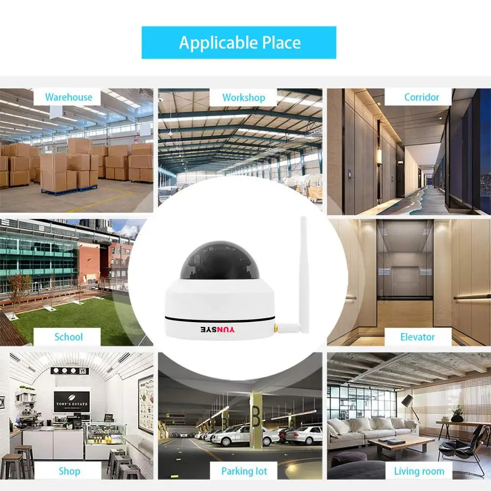 Купольная камера YUNSYE 1080P 5 МП Wi Fi беспроводная антисаботажная IP купольная системы