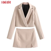 tangada womens set solid crop blazer coat and skirt 2021 fashion female casual chic outwear qj14