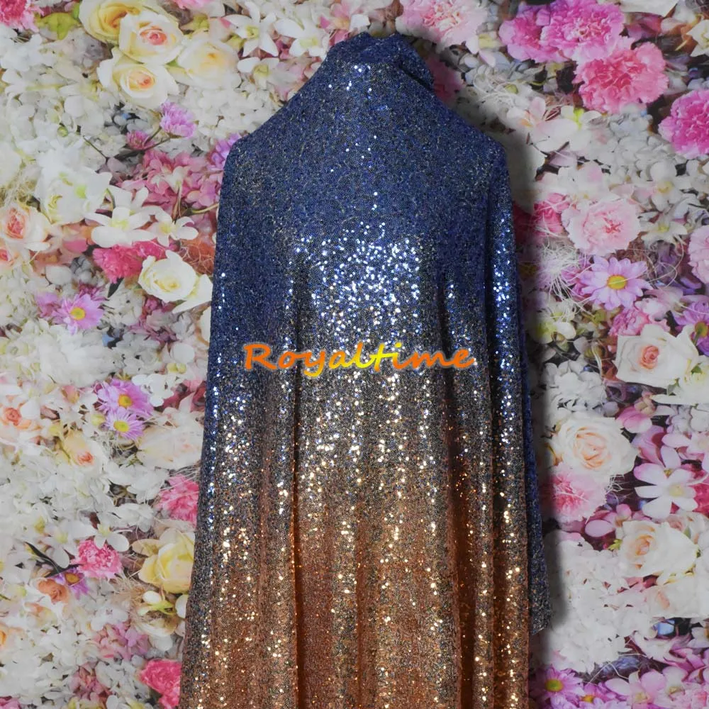 Градиентная темно-сине-темно-золотая ткань с блестками кружевная для платьев