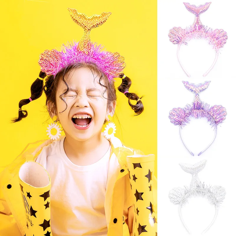 Аксессуары для волос девочек Повязка на голову с хвостом русалки дня рождения