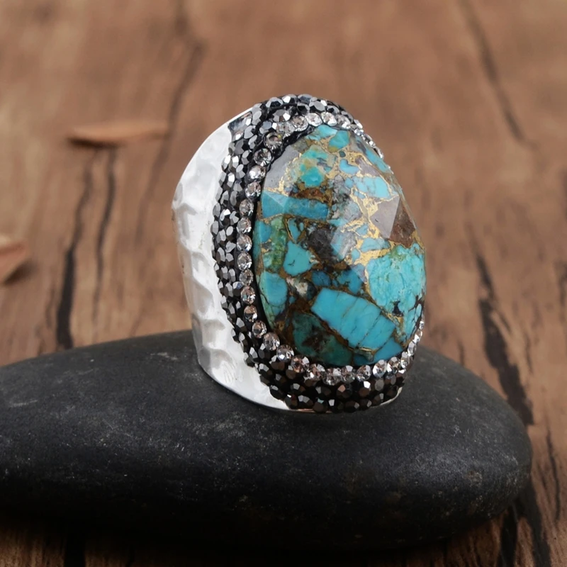 Женское кольцо из Лабрадорита с черным агатом|Кольца| |