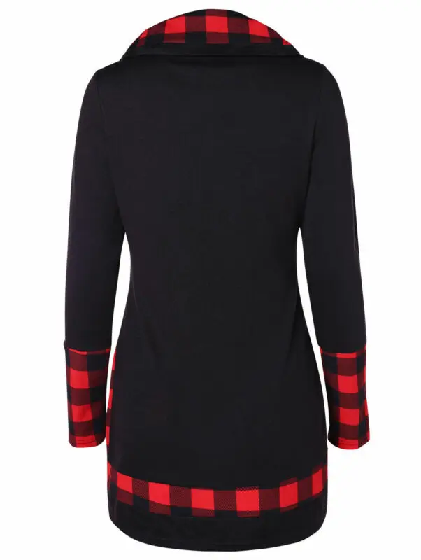 Hot Sale Winter Women Warm Pullover Long Sleeve Plaid Sweatshirt Tops Dress Casual Ladies Hoodies Sweatshirt Irregular Hem