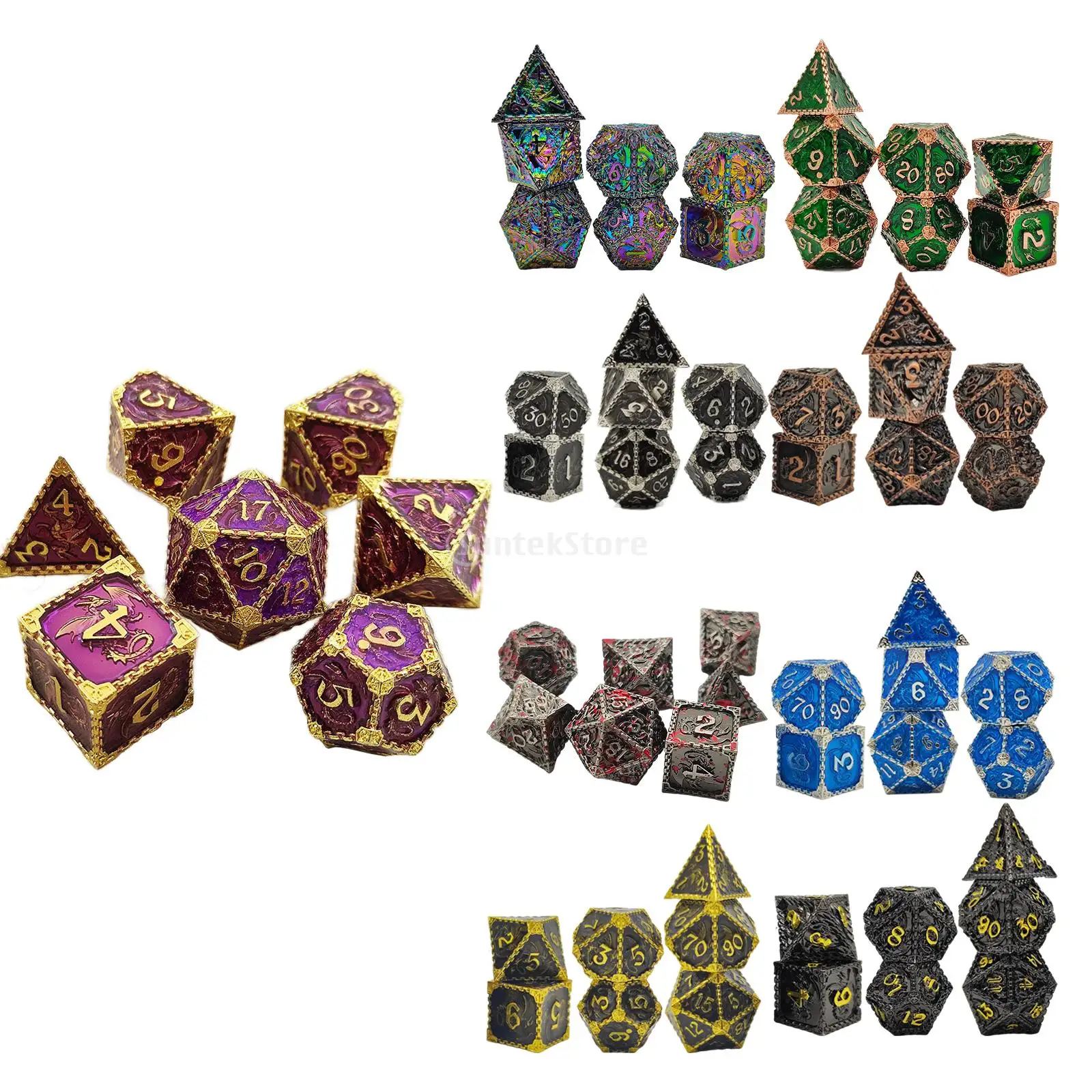 

7pcs Metal Dice Polyhedral Dice D4 D6 D8 D10 D12 D20 Irregular Big Numbers Multi Sided Dices for MTG DND RPG Party Casino Board