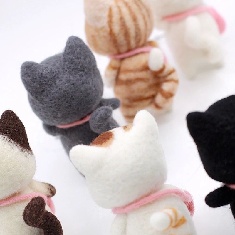 Jiwuo Creative Handmade Pets Toy Doll Wool Felt Needle Poked Kitting DIY Cute Animal Cat  Non-Finished Wool Felting Material images - 6