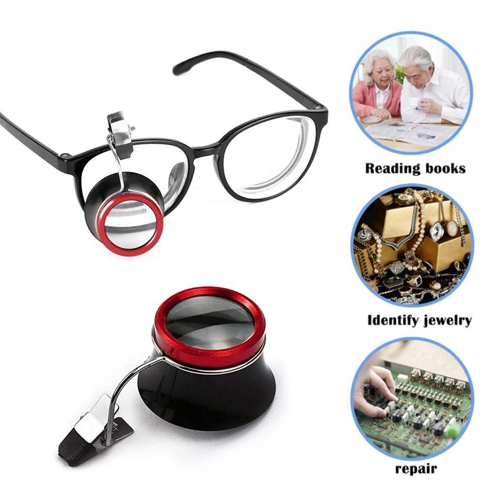 

10/45/20X Clip On Eyeglass Magnifier Blue Red Color Watch Repair Tool Loupes Magnifying Lens Watchmakers Jewellers Tool Red Blue