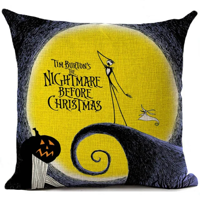 

Halloween Skull Jack Print Cushion Cover Nightmare Before Christmas Decoration Sofa Car Chair Home Decor Cotton Linen Pillowcase