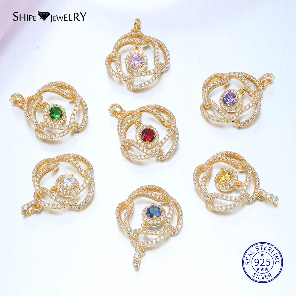 

Shipei 100% 925 Sterling Silver Fine Jewelry Sapphire Emerald Ruby Four Leaf Clover Pendant Necklace for Women Birthday Gift