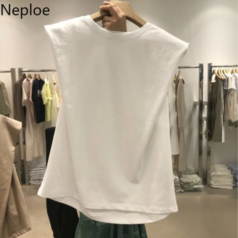 Neploe, Корейская футболка без рукавов, одноцветные топы, элегантные летние уличные блузы, женские свободные эстетические рубашки, женская одежда