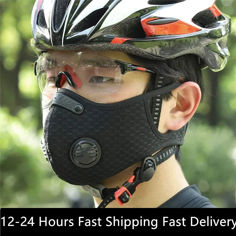 

KN95 PM2.5 Cycling Face Mask with Filters Activated Carbon Breathing Valve Anti-Pollution Mouth Cap Reusable Earloops Mascarilla