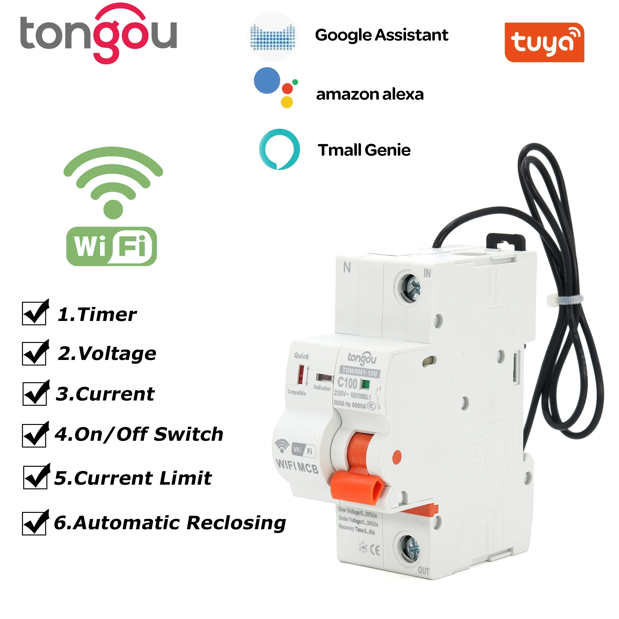 

1P WIFI Circuit Breaker Timer Remote Control with Overload and Overvoltage/Undervoltage Protection Intelligent Reclosing Switch