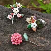 vintage natural stone brooch flower insect shell pearl beads brooches pin retro fashion jewelry wedding party corsage gifts