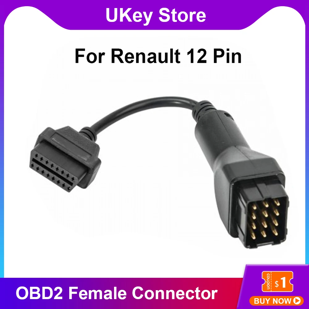 

For Renault 12 pin to OBD2 Female Connector Adapter OBD Car Diagnostic Tool Adapter Converter Cable
