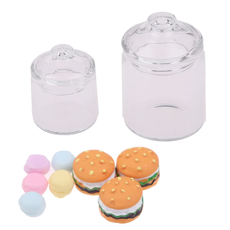 

Hot sale 1/12 Dollhouse Kitchen Clear Glass pot Storage Jar Miniature hamburger toy
