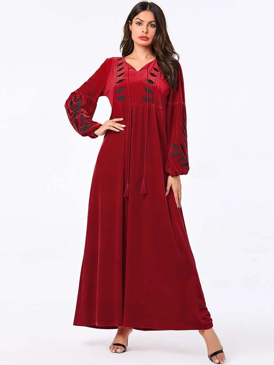 Мусульманская женская вышивка abaya бархатное длинное обтягивающее платье