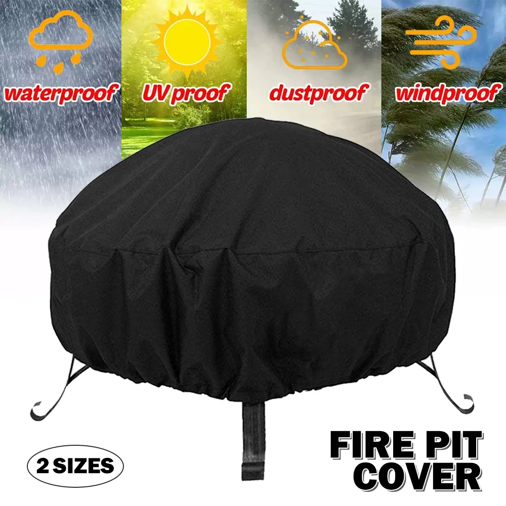 

1PC Waterproof Patio Fire Pit Cover Black UV Protector Grill BBQ Shelter Round Canopy Furniture Covers Outdoor Garden Tool