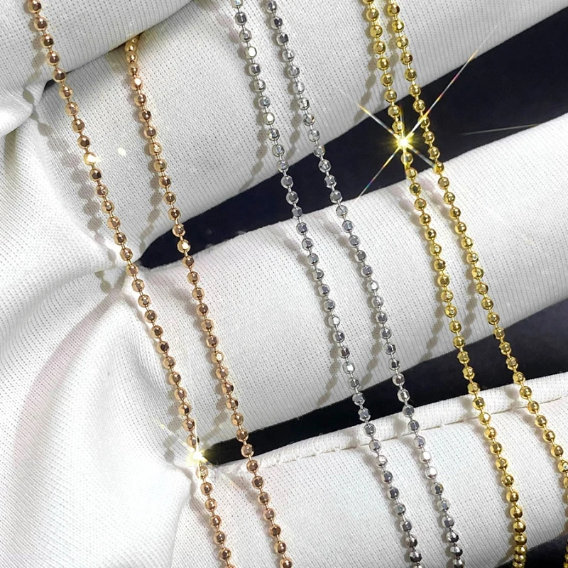 Comprare Au750 Collana A Catena In Oro Rosa Oro Giallo 18 Carati Reale Per Donna Collana In Oro Girocollo Con Perline Intagliate Da 1.1mm Femminile Regolabile