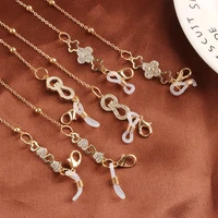 2021 children fashion pearl four tree leaves sunglasses mask holder lanyard retro number 8 wings glasses chain jewelry for women