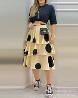 summer women casual fashion sets polka dot flouncing skirt suits office loose half sleeve blouse female sets