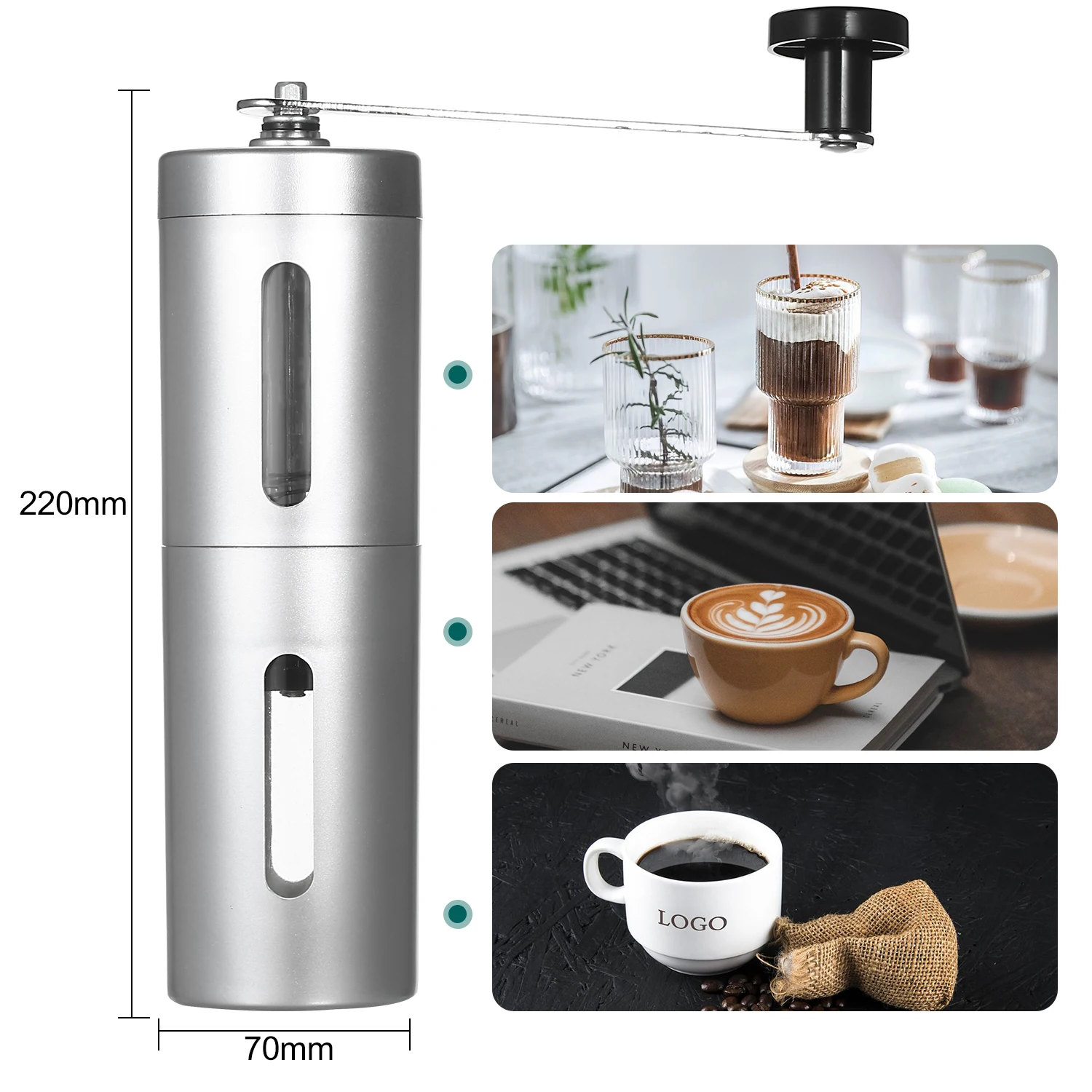 Ручная керамическая кофемолка регулируемая мельница для кофейных зерен Легкая