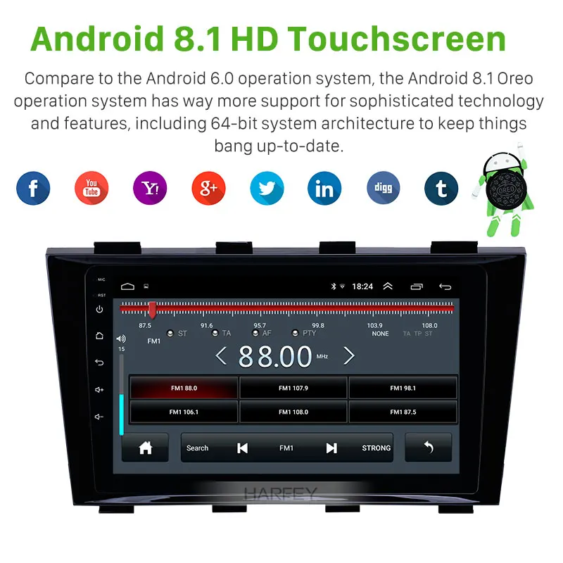 Сенсорный экран Harfey HD 9 &quot Android 8 1 с поддержкой Bluetooth AUX для игр TPMS 2009 2015 Geely Emgrand