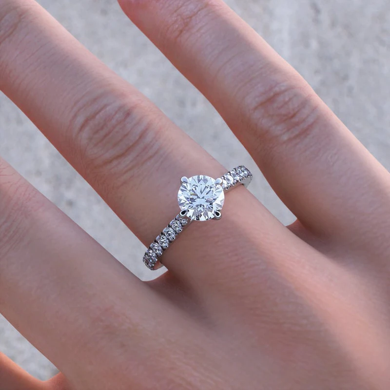 

NASIYA Solid 14K 585 White Gold 1ct 6.5mm EF Color Moissanite Side Stone Engagement Ring for Women Wedding Gift