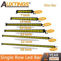 auxtings 7 13 20 25 32 38 super mini slim single row yellow led light bar work driving light suv offroad bar 12v 24v