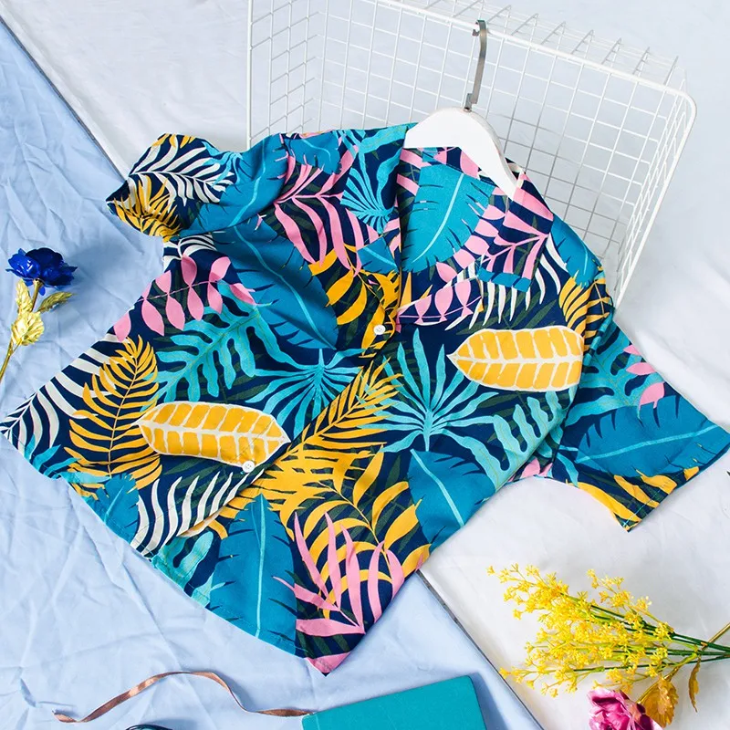 

Harajuku Women Blouse and Tops Printed Vintage Short Sleeve Casual Blusas Hawaiian Beach Shirts