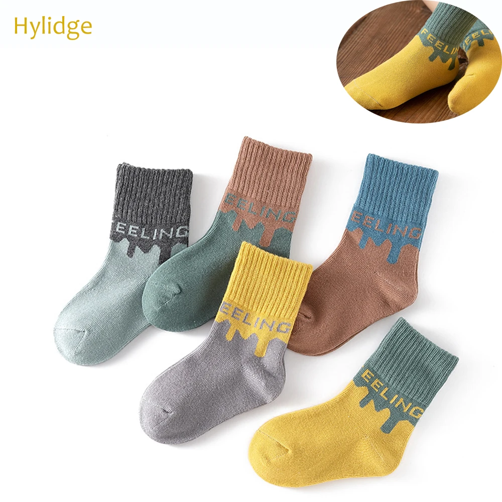 Hylidge/5 пар/лот хлопковые носки с принтом для малышей от 1 до 8 лет детские в