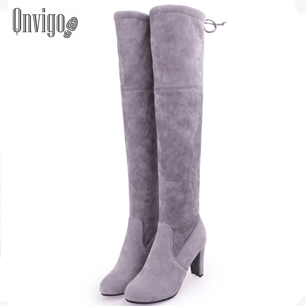 Qnvigo/Сапоги выше колена Модные женские сапоги из эластичной ткани с острым носком
