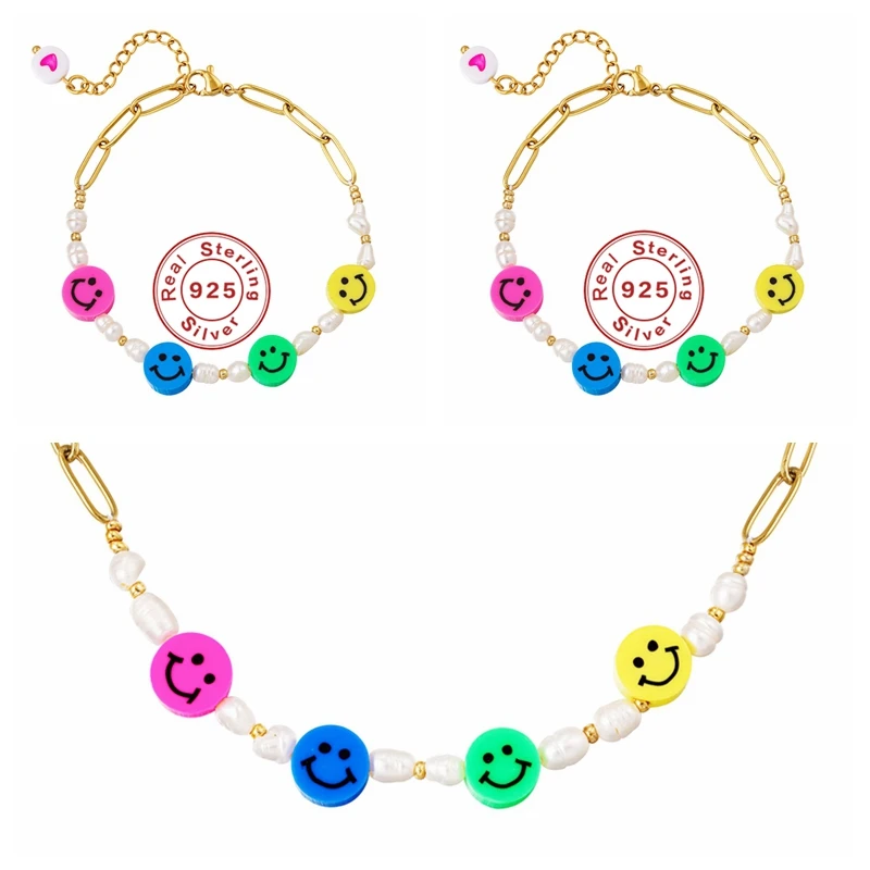 

MC улыбающееся лицо 925 стерлингового серебра женское ожерелье браслет 2021 новый тренд лета Стиль красивая цепочка колье, модное ювелирное изд...