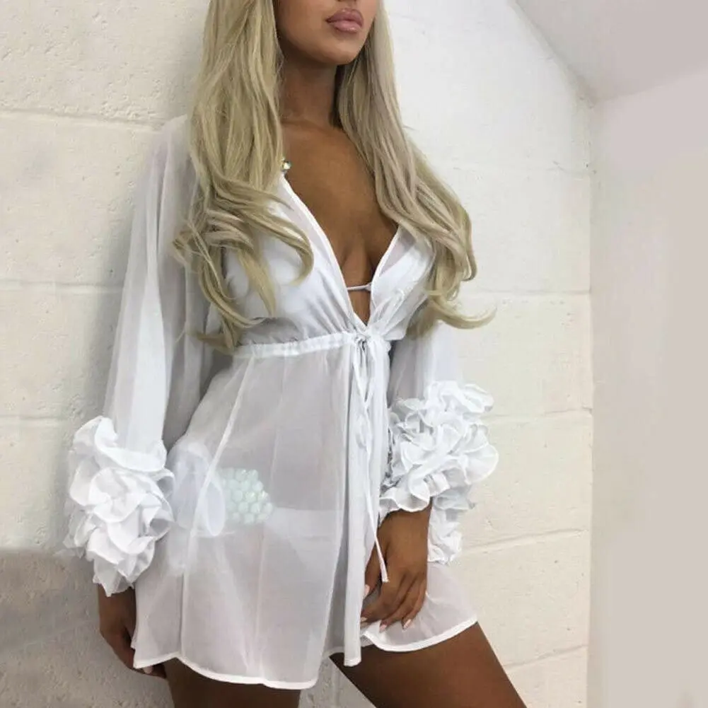 

Summer Women Swimsuit Bikini Cover Up Kaftan Sarong Sexy Beach Cover Ups Chiffon Dress Elegant Solid Beach Bathing Suit tunic